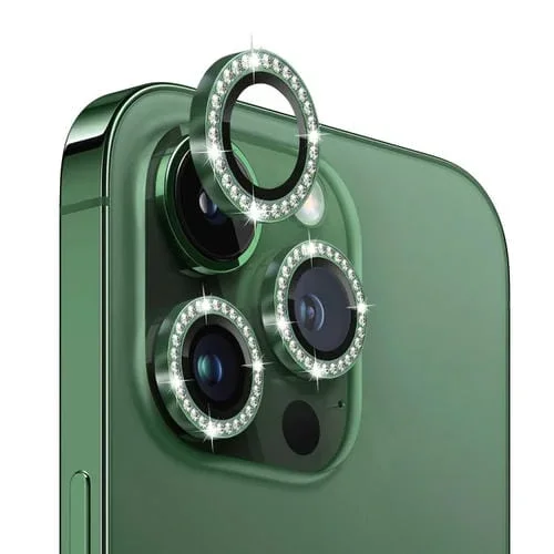 Protector de Lente de Cámara Northjo para iPhone 13 Pro y 13 Pro Max Vidrio Templado Anillo de Diamantes (Verde)