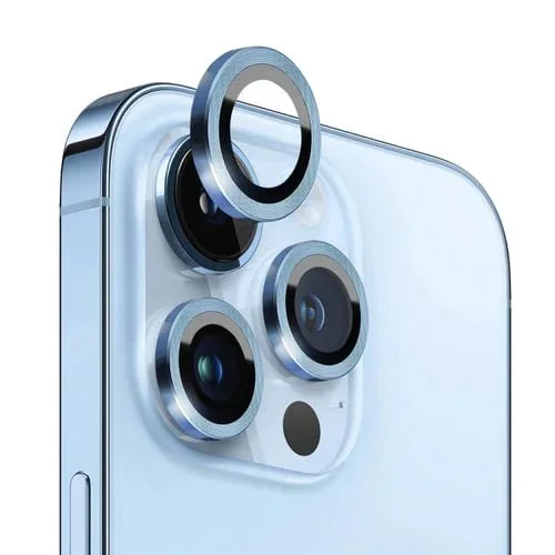 Protector de Lente de Cámara Northjo para iPhone 13 Pro y 13 Pro Max Vidrio Templado Anillo de Metal (Azul)