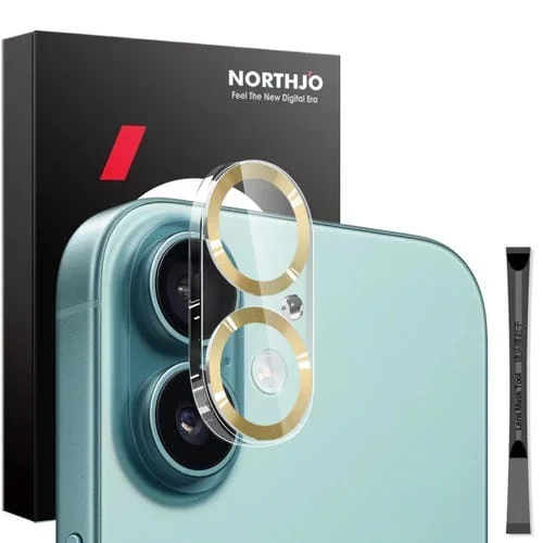 Protector de Lente de Cámara Northjo para iPhone 16/16 Plus Película de Vidrio Templado 3D (Dorado)