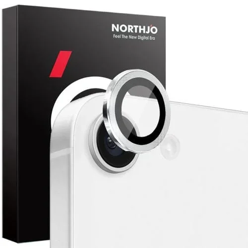 Protector de Lente de Cámara Northjo para iPhone 16E Anillo de Metal Película de Vidrio Templado (Plata)