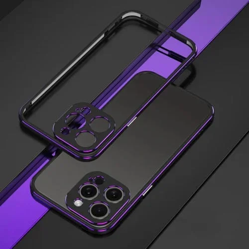 Protector de Lente + Estuche para Teléfono iPhone 15 Pro Max Aurora Series con Marco de Metal (Negro Púrpura)