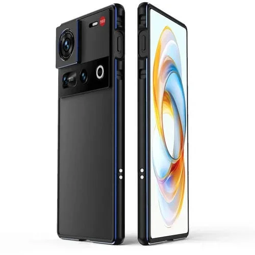 Protector de Lente y Funda de Metal para ZTE Nubia Z70 Ultra Aurora Series (Negro y Azul)