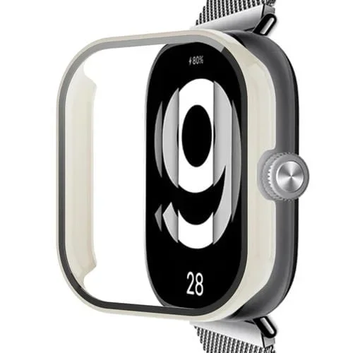 Protector de Pantalla + Funda para Redmi Watch 4 con Vidrio Templado (Blanco Marfil)