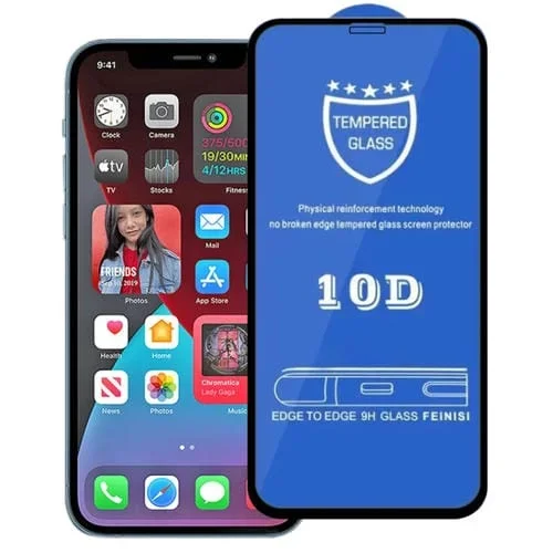 Protector de Pantalla Vidrio Templado iPhone 12 Pro Max 9H 10D Pantalla Completa (Negro)