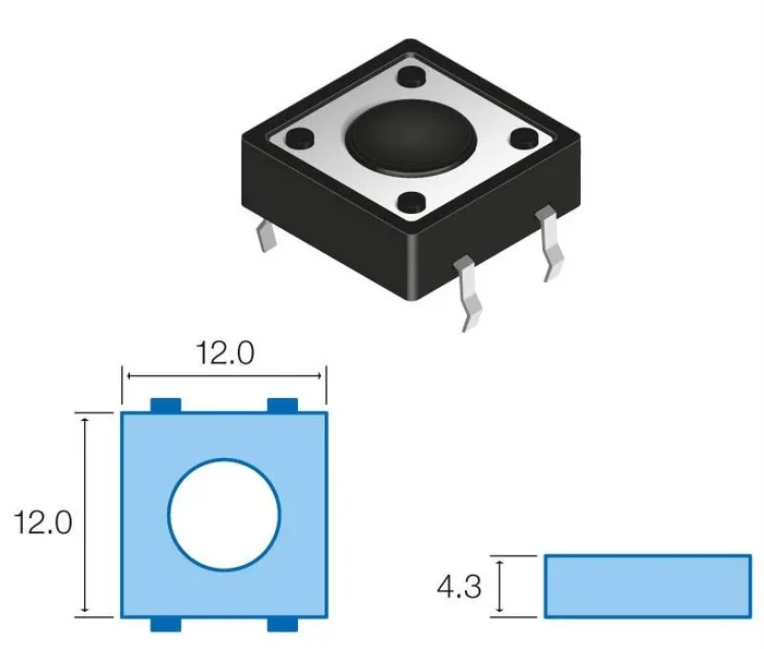 Pulsador De Tacto 12x12mm 4,3mm Alto DEC0860