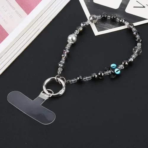 Pulsera Antipérdida con Forma de Gato y Cordón Corto para Teléfono (Negro)
