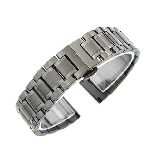 Pulsera de Acero 16mm Unisex Hebilla Mariposa Cinco Cuentas Correa Reloj (Negro)