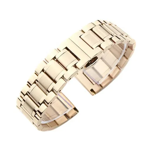 Pulsera de Acero Inoxidable 20mm Hebilla de Mariposa Cinco Cuentas Correa Reloj Unisex (Oro Rosa)