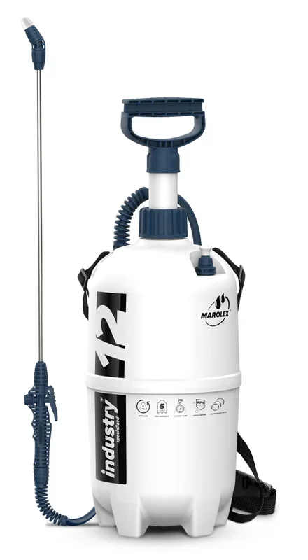 Pulverizador de presión Industry Alka Line 12 litros con bolsa, resistente a álcalis, ideal para limpieza industrial y desinfección profunda