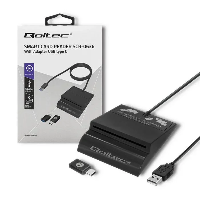 Qoltec 50636 lector inteligente de tarjetas con chip smart id scr-0636 | usb tipo c
