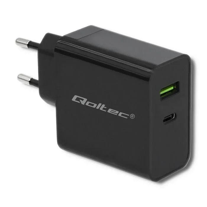 Qoltec Cargador | 42 W | 5-20 V | 2,25-3 A | USB Tipo C PD | USB | Negro