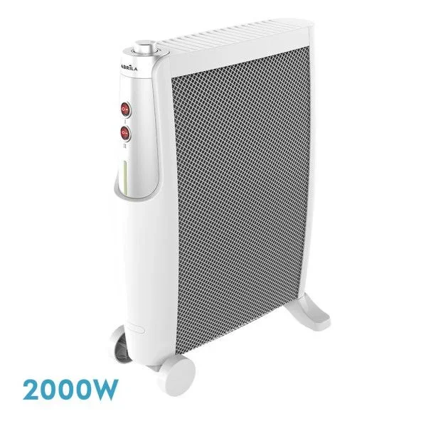Radiador de mica imperial 2000w 2elem blanco/plata 2 potencias antivuelco,termostato,c/ruedas 66×48,5x23cm