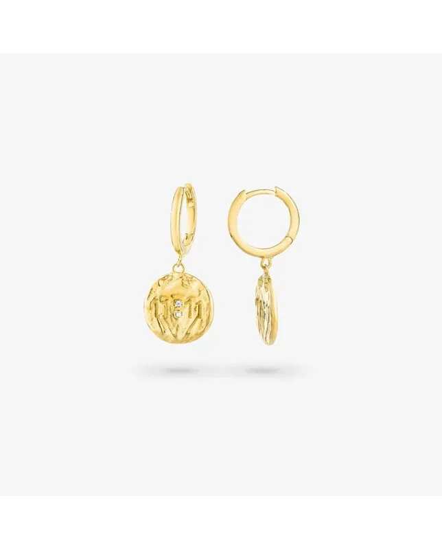 Radiant – Colección Wish – Pendientes huggies para Mujeres, de Plata bañado en Oro de 24 quilates. Con motivo del símbolo 11:11 en dorado. Diseño elegante y minimalista.