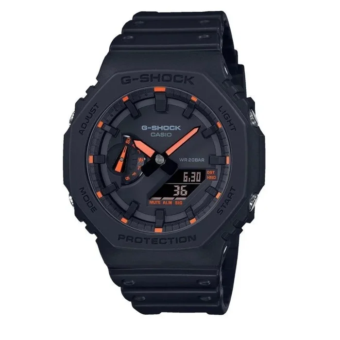 Reloj analógico digital casio g-shock ga-2100-1a4er/ 49mm/ negro y naranja
