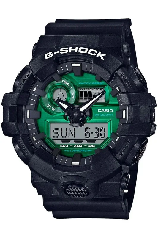 Reloj Casio GA-700MG-1AER Resina correa color: Negro Dial Verde Analógico – Digital Hombre