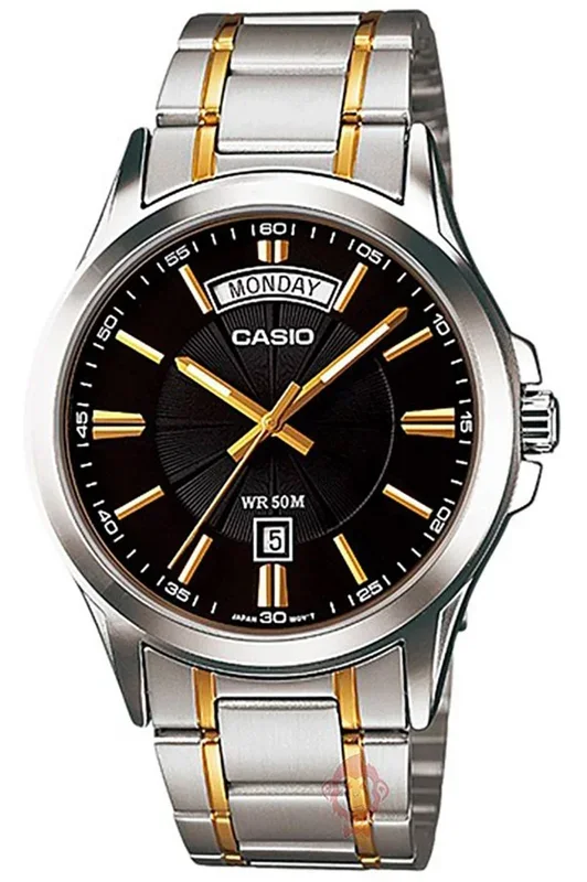 Reloj de pulsera CASIO Collection – MTP-1381G-1A correa color: Gris plata Oro amarillo Dial Negro Hombre