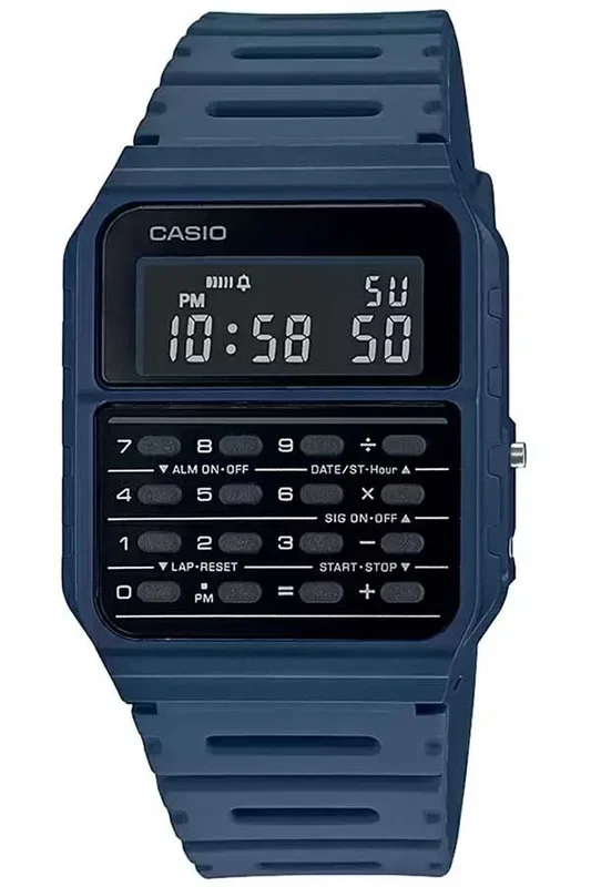 Reloj de pulsera CASIO Databank – CA-53WF-2B correa color: Azul noche Dial LCD Negro Unisex