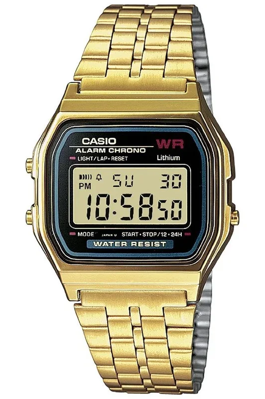 Reloj de pulsera CASIO Retro Vintage – A159WGEA-1D correa color: Oro amarillo Dial LCD Negro Unisex