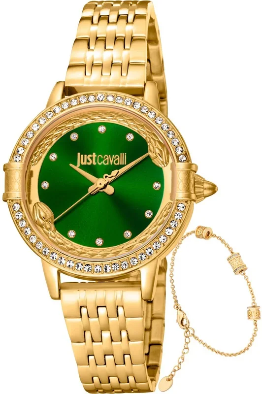 Reloj de pulsera Just Cavalli SET Stravagante – JC1L255M0065 correa color: Oro amarillo Dial Gris plata Hombre