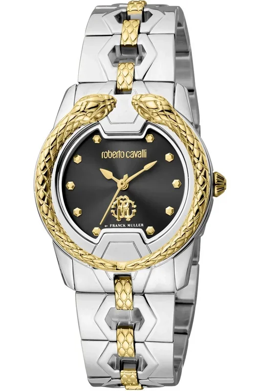 Reloj de pulsera Roberto Cavalli by Franck Muller – RV1L168M0061 correa color: Oro amarillo Gris plata Dial Negro Mujer