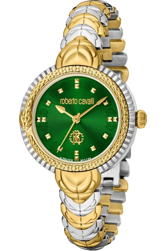 Reloj de pulsera Roberto Cavalli by Franck Muller – RV1L203M0081 correa color: Oro amarillo Gris plata Dial Verde botella Mujer