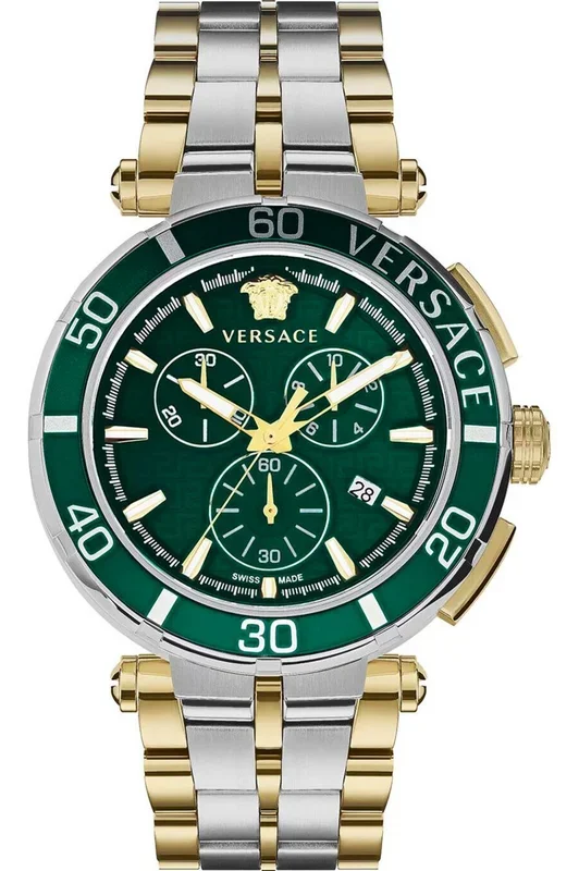 Reloj de pulsera Versace – VE3L00422 correa color: Gris plata Oro amarillo Dial Verde Hombre