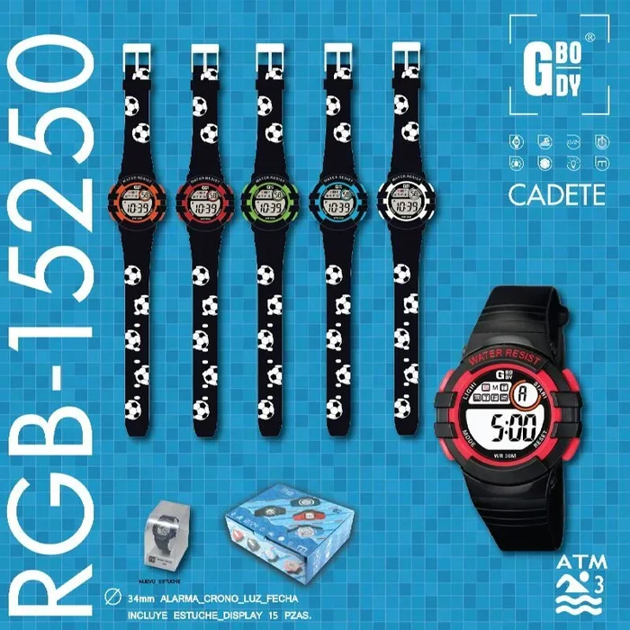 Reloj gbody lcd cadete red negro/ futbol impreso c