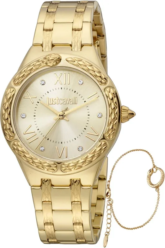 Reloj Just Cavalli JC1L200M0055 Acero Inoxidable Chapado correa color: Oro Amarillo Dial Champán Analógico Mujer