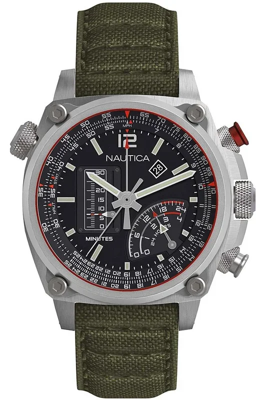 Reloj Nautica NAPMLR001 Acero Inoxidable Chapado correa color: Verde Dial Negro Cronógrafo Hombre