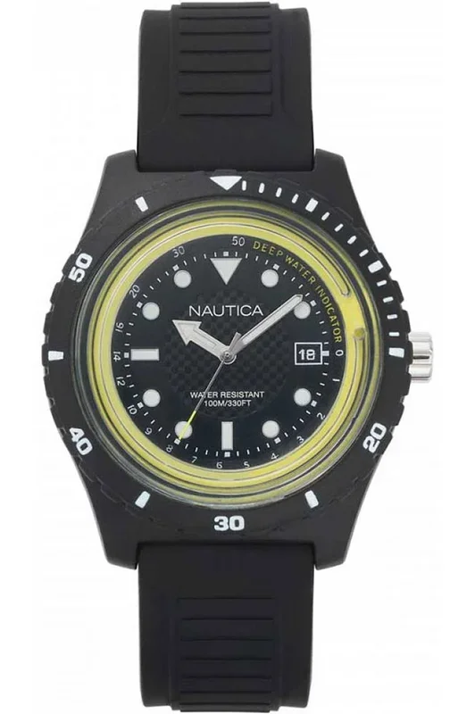 Reloj para Hombre Nautica, Modelo NAPIBZ001. Reloj de Resina, correa de color Negro y Dial en color Negro. Reloj Analógico para Hombre. WR 100 mt.