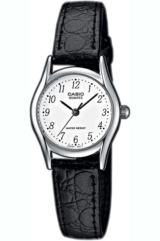 Reloj para Mujer Casio, Modelo LTP-1154PE-7B. Reloj de Latón, correa de color Negro y Dial en color Blanco. Reloj Analógico para Mujer. Resistente al agua.