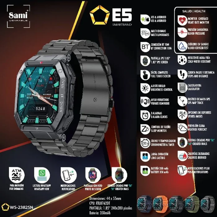 Reloj sami wearable smartband e5 5atm correa