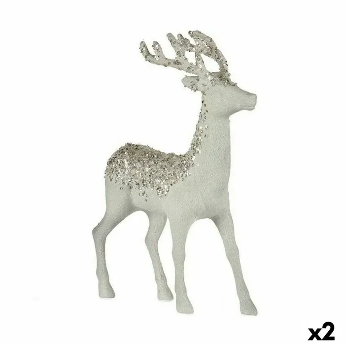 Reno de navidad blanco plástico 15 x 45 x 30 cm (2 unidades)