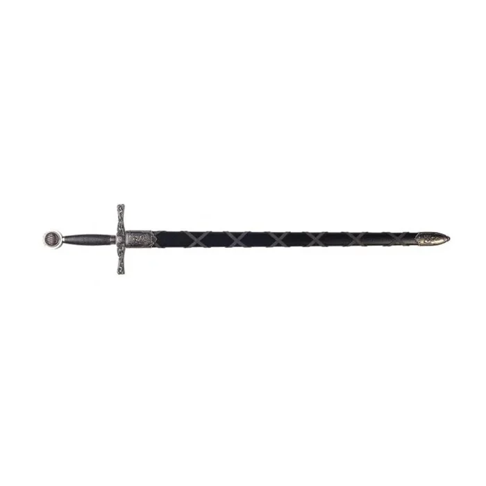 Réplica de la espada del Rey Arturo fabricada en metal y funda de plástico forrada y extraíble de 111 cm de color negro. Arma decorativa sin filo