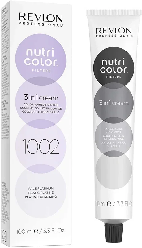 REVLON PROFESSIONAL Nutri Color Filters, Mascarilla de Coloración Temporal para el Pelo, Revive el Color del Cabello, Brillo y Coloración Intensa, Tinte Pelo Mujer Tono 1002 Platino Clarísimo, 100ml