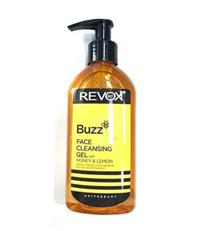 REVOX B77 – BUZZ Face Cleansing Gel, 180 ml, Gel Limpiador Facial con Miel y Limón, Limpieza Suave y Energizante, Nutre la Piel Cansada y Apagada, Unifica el Tono, No Reseca el Cutis