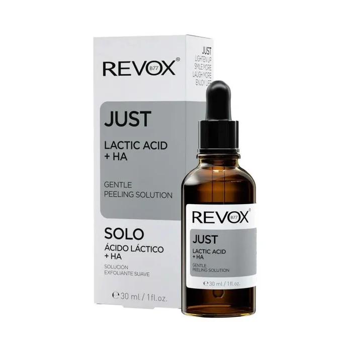 REVOX B77 – Just Lactic Acid + HA, 30 ml, Ácido Láctico y Ácido Hialurónico, Exfoliante Facial Suave, Hidrata, Ilumina y Renueva la Piel, Reduce Manchas y Líneas Finas, Mejora la Textura y Elasticidad