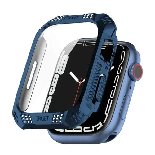 Rhombus Belt Drill + Estuche con Película Templada para Apple Watch Series 8/7 45mm (Azul Medianoche)