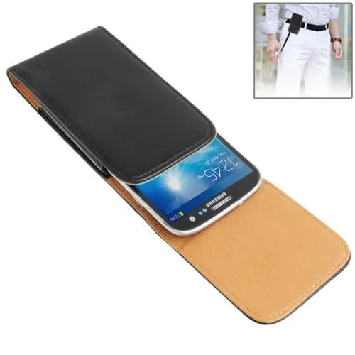 Riñonera Estuche de Cuero con Clip para Cinturón para iPhone 6 6S Galaxy S5 G900 S III I9300 S IV I9500 (Negro)