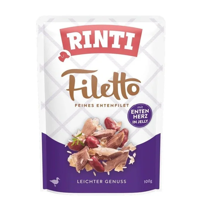 Rinti filetto chicken fillet with duck hearts- comida húmeda para perros – 100g