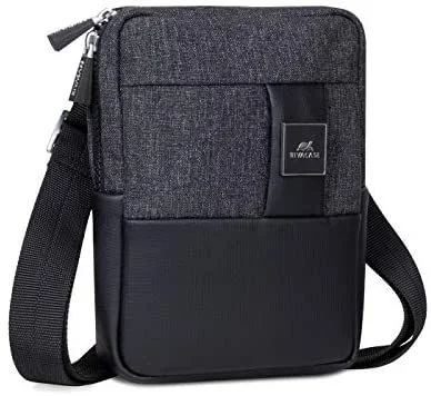 Rivacase Bandolera para tabletas de hasta 8 pulgadas – Bolso bandolera de piel sintética de alta calidad y poliéster con correa de hombro ajustable/8810 melange negro, Negro, S