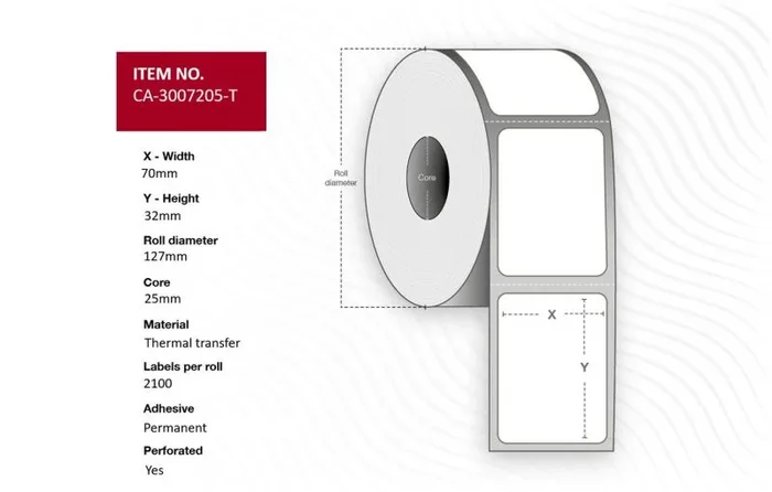 Rollos para Direcciones marca Capture modelo Label 70 x 32mm, Core 25mm,