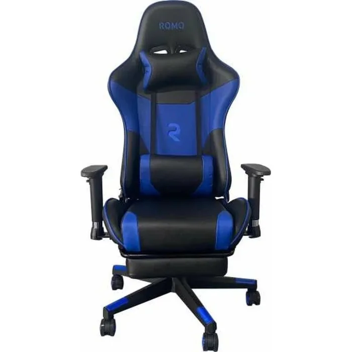 ROMO. Silla Gamer Profesional. Silla Gaming Ergonómica. Inclinación 180º, Altura Regulable, Cojín Cervical y Lumbar y Reposapies (Blue)