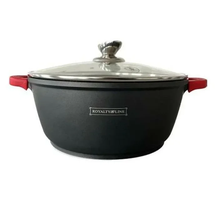 ROYALTY LINE, Cacerola de aluminio de 30 cm, revestimiento de mármol antiadherente, mangos de silicona, compatible con todas las fuentes de calor, ideal para una cocina saludable, color mármol