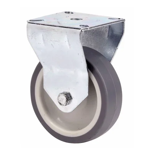 Rueda fija de goma con placa y eje liso, color gris, carga máx. 50 kg, ø 6 cm