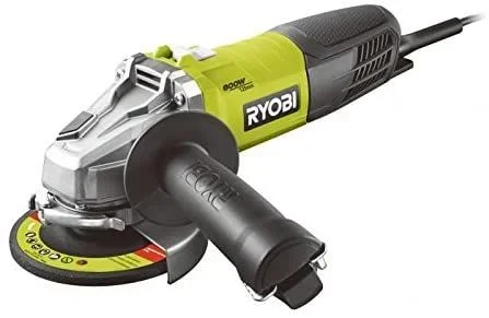 RYOBI – Amoladora Angular con Cable 800W 125mm – 12 000 rpm – Entregada con 1 Disco de Desbarbar el Metal Ø 125 mm y 1 Mango Lateral 2 Posiciones – Protección Anti-Arranque – RAG800-125G