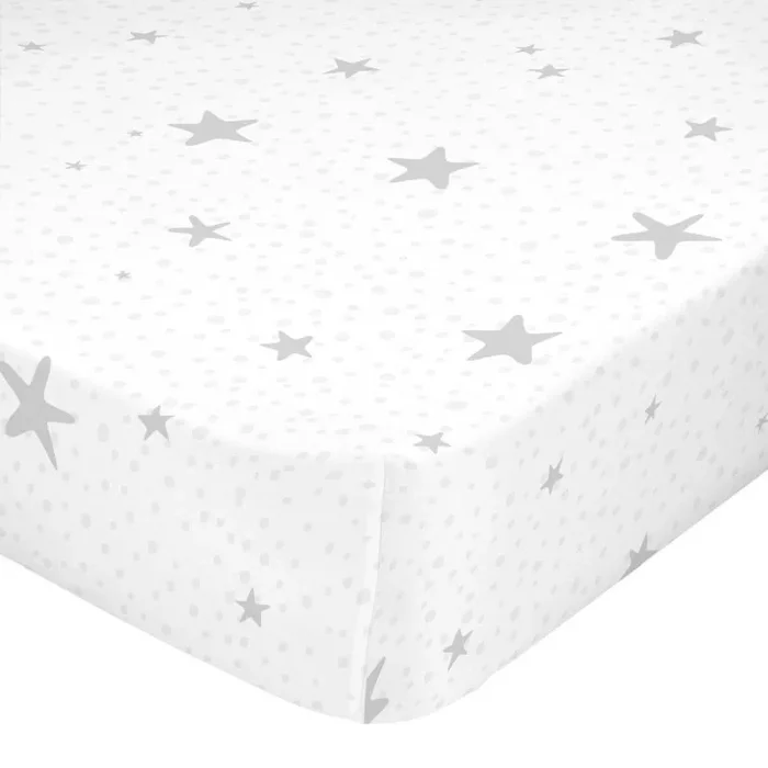 Sábana bajera happyfriday basic kids blanco gris 60 x 120 x 14 cm estrellas
