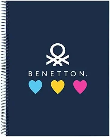Safta BENETTON Love – Cuaderno 120 Hojas, Tapas Duras, Ideal para Niños de Diferentes Edades, Cómodo y Versátil, Calidad y Resistencia, 21.5×31 cm, Color Azul marino