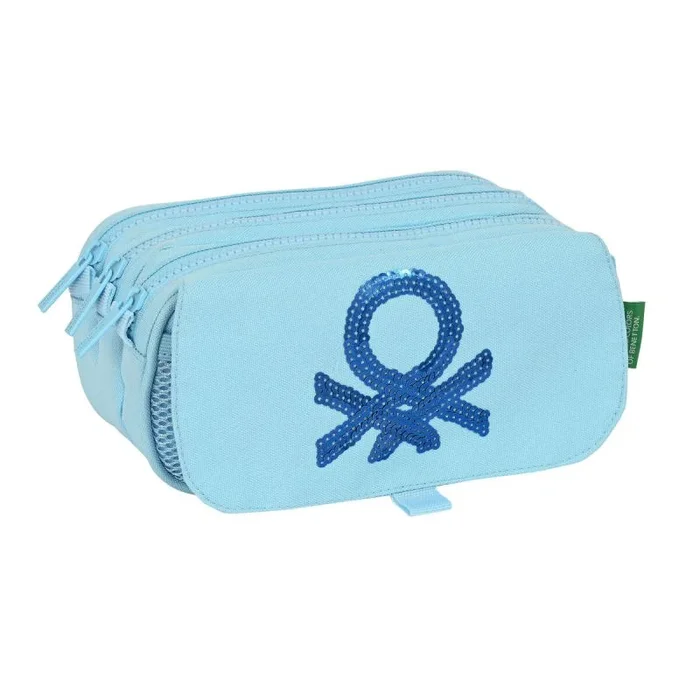 Safta Benetton Sequins – Portatodo Triple Big, Estuche Infantil, Estuche Niño, Ideal para Niños de 5 a 14 Años, Cómodo y Versátil, Calidad y Resistencia, 21.5x8x10 cm, Color Azul Claro