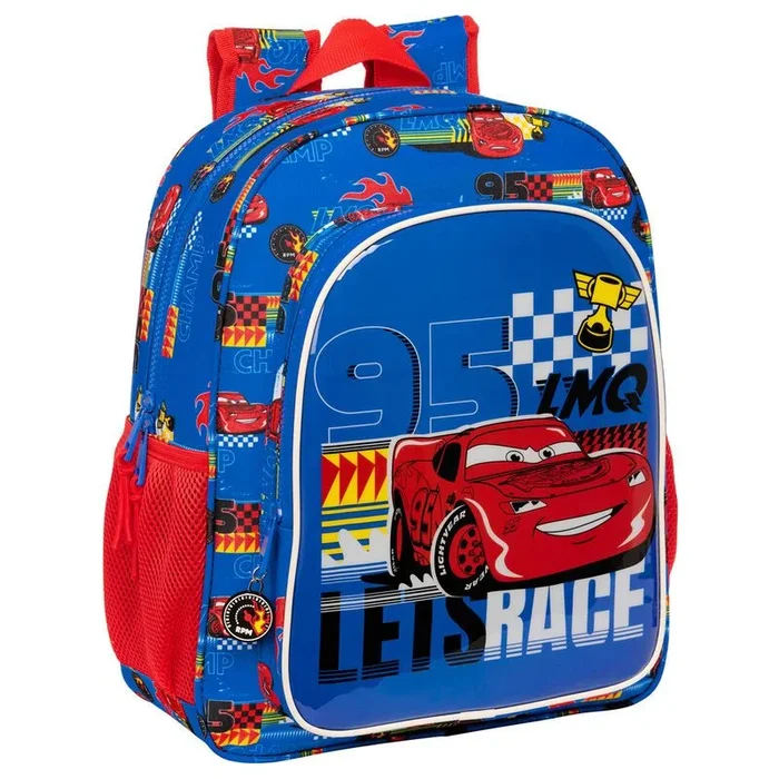 Safta CARS RACE READY – Mochila Escolar Niño, Mochila Infantil, Adaptable a Carro, Ideal para Niños en Edad Escolar, Cómoda y Versátil, Calidad y Resistencia, 32x12x38 cm, Color Azul Eléctrico